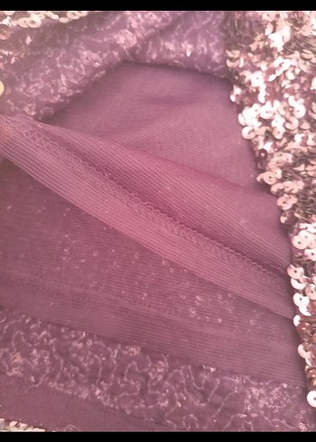 Bordo Payetli V Yaka Midi Abiye Elbise - Görsel 4