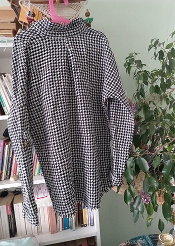 Düğmeli Gri Kareli Kadın Gömlek - Görsel 4