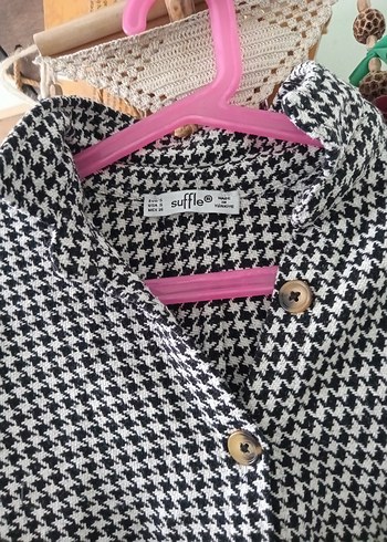 Düğmeli Gri Kareli Kadın Gömlek - Görsel 2