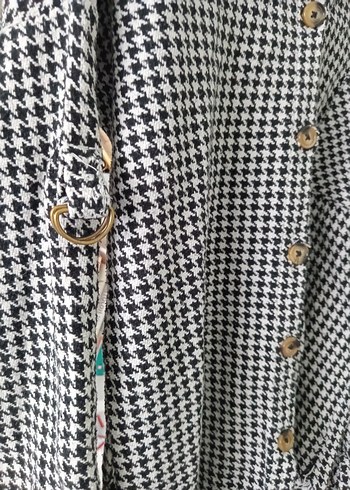 Düğmeli Gri Kareli Kadın Gömlek - Görsel 5