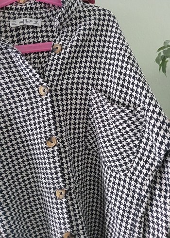 Düğmeli Gri Kareli Kadın Gömlek - Görsel 3