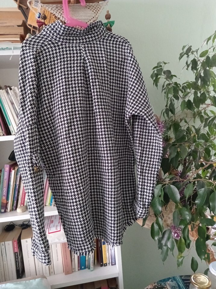 Düğmeli Gri Kareli Kadın Gömlek - Görsel 4