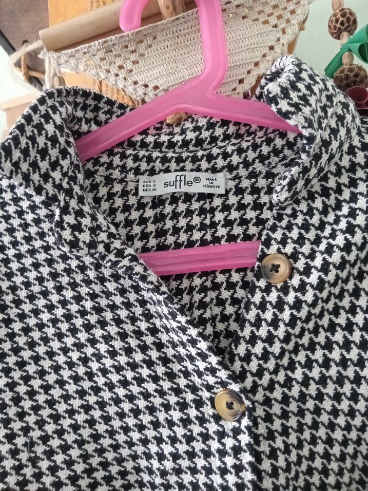 Düğmeli Gri Kareli Kadın Gömlek - Görsel 2