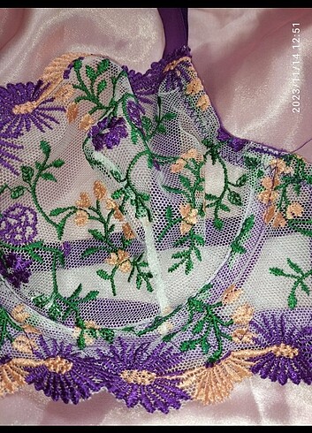 m Beden turkuaz Renk Çiçek nakışlı bralet sütyen takım 
