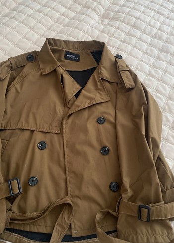 Düğmeli kahverengi kısa Trençkot - Görsel 2