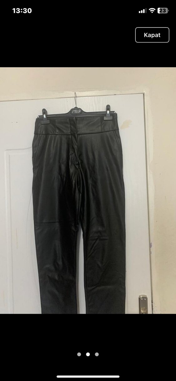 Kadın Siyah Deri Kemerli Pantolon - Görsel 2