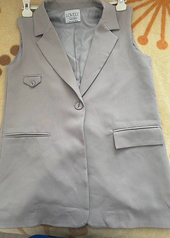 Düğmeli Kolsuz gri  Kadın Blazer - Görsel 4