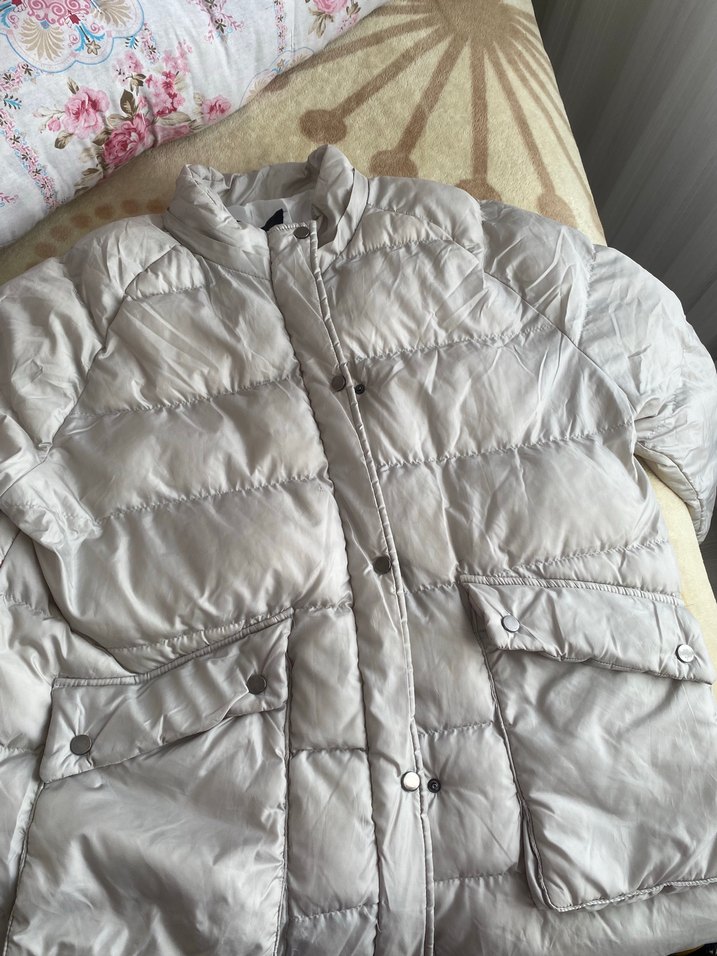 Düğmeli Gri Kadın Kışlık mont - Görsel 4