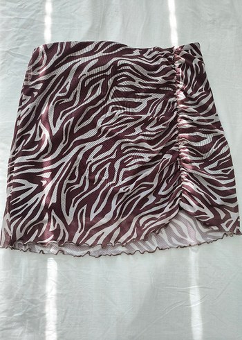 Kahverengi Zebra Desenli Pilili Midi Etek