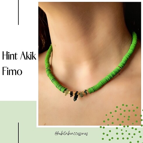 Hint Akik Doğal Taşlı Fimo Kolye
