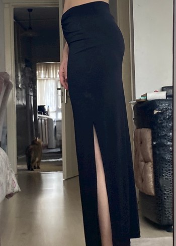 Siyah Drapeli Uzun Kadın Etek - Görsel 3