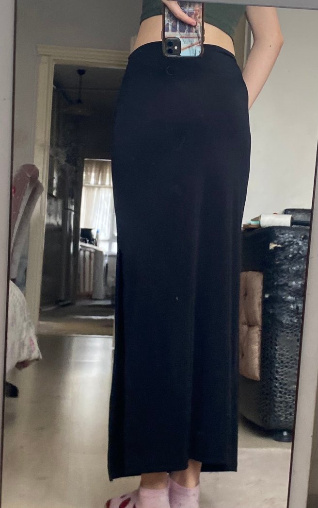 Siyah Drapeli Uzun Kadın Etek - Görsel 2