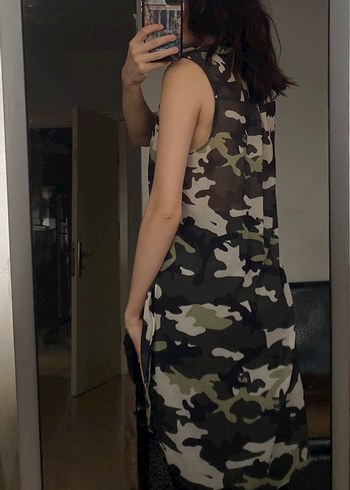 Kadın Kolsuz Kamuflaj Midi Elbise - Görsel 2