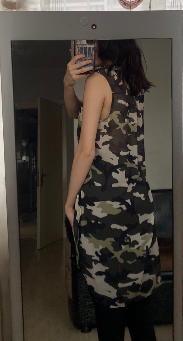 Kadın Kolsuz Kamuflaj Midi Elbise - Görsel 2