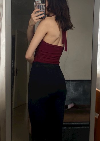 Bordo V Yaka Kadın Crop Top - Görsel 2