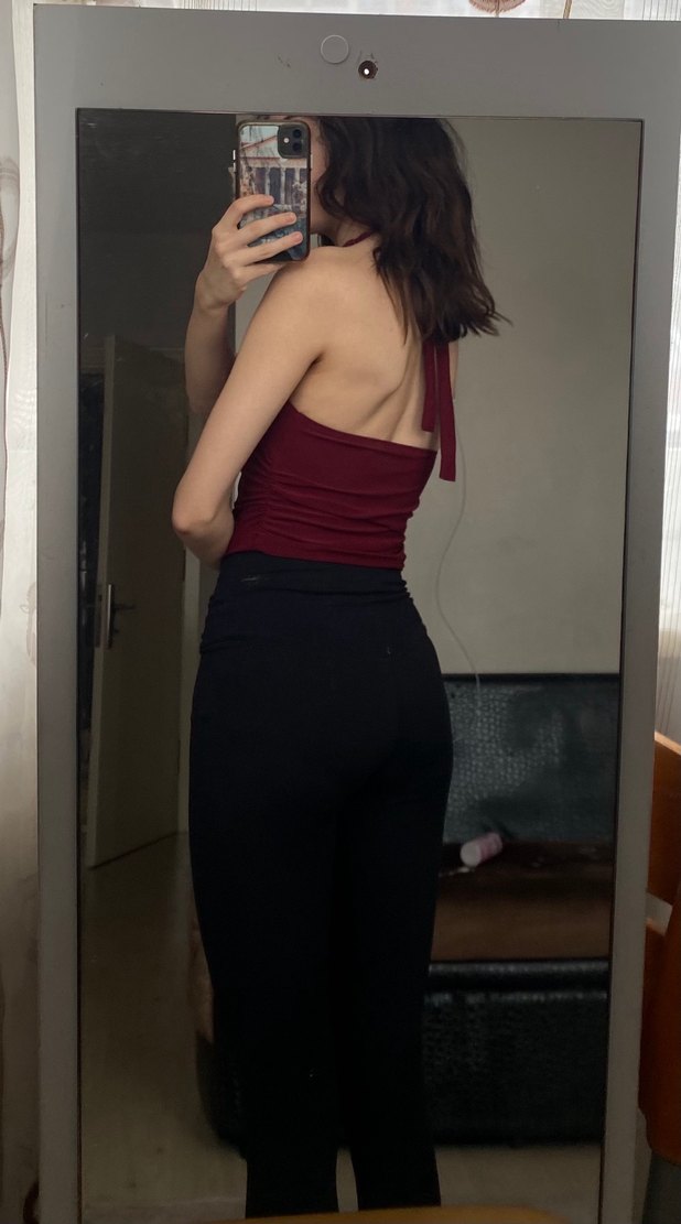 Bordo V Yaka Kadın Crop Top - Görsel 2