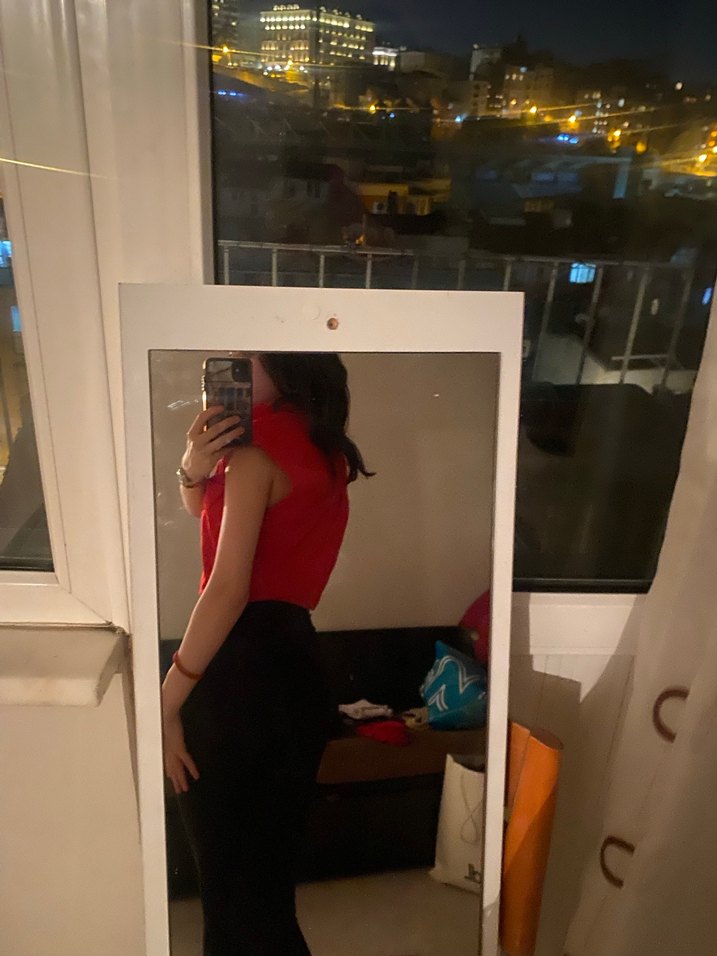 Kırmızı V Yaka Kısa Kollu Midi Ofis Elbisesi - Görsel 3