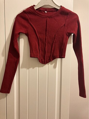 Bordo korse detaylı crop bluz