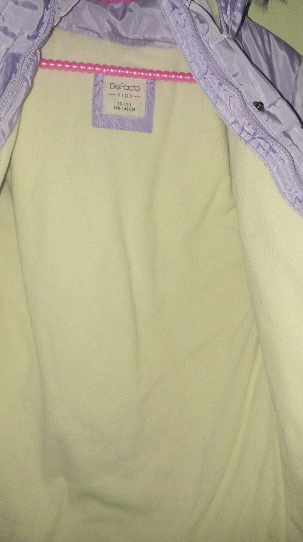 Kız Çocuk Mor Düğmeli Suni Kumaş Mont - Görsel 5