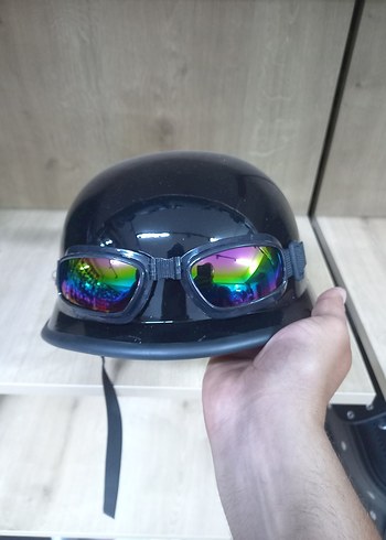 Parlak Siyah Yarìm Kask ve Renkli Gözlük Hediyeli - Görsel 5