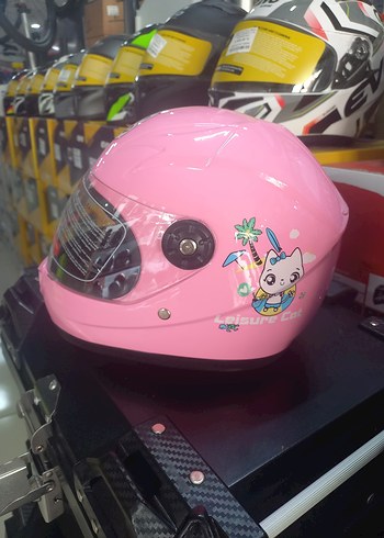 Parlak Pembe Baskılı çocuk motosiklet Kaskı - Görsel 3