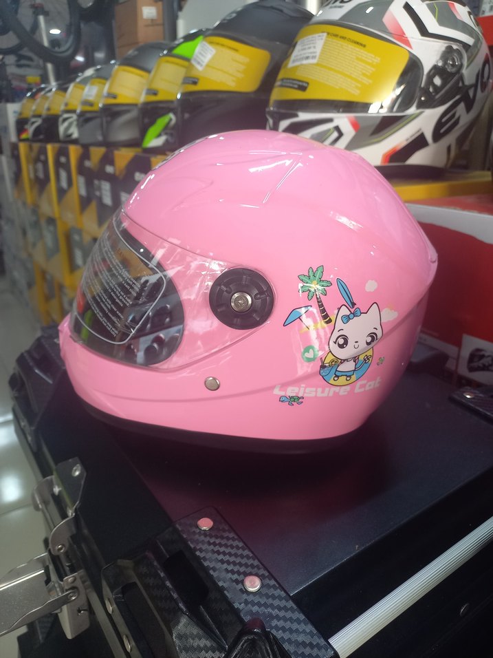 Parlak Pembe Baskılı çocuk motosiklet Kaskı - Görsel 3