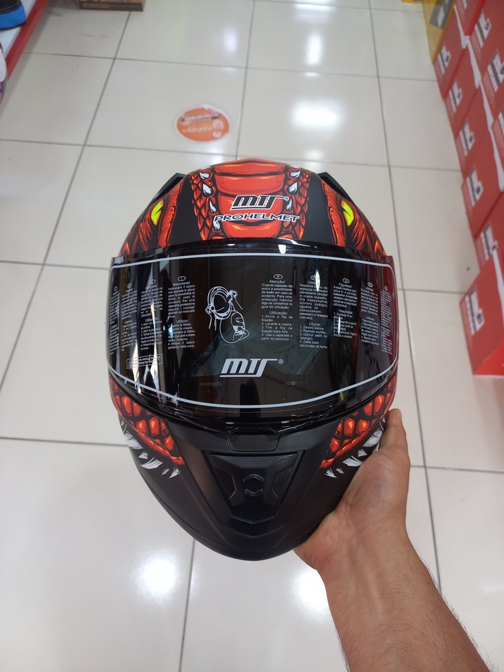 Kırmızı Yılan Desenli Motosiklet Kaskı - Görsel 5