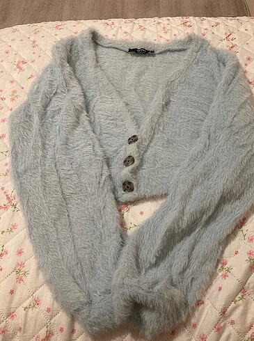l Beden mavi Renk Bershka yumuşak crop hırka