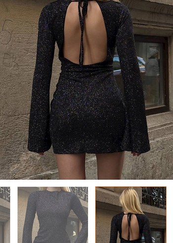 Parlak Siyah Yılan Desenli Mini Elbise - Görsel 3