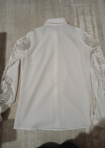 Parlak Beyaz Uzun Kollu Kadın Gömlek - Görsel 8