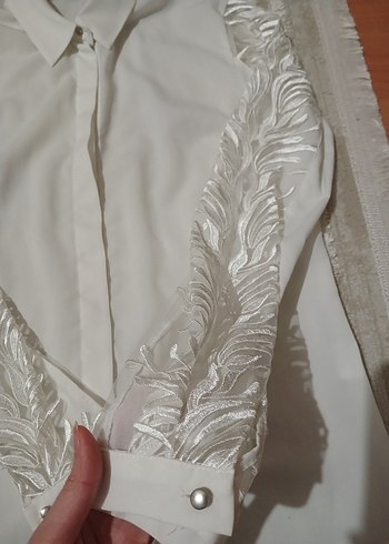 Parlak Beyaz Uzun Kollu Kadın Gömlek - Görsel 6