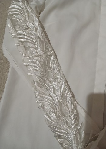 Parlak Beyaz Uzun Kollu Kadın Gömlek - Görsel 3