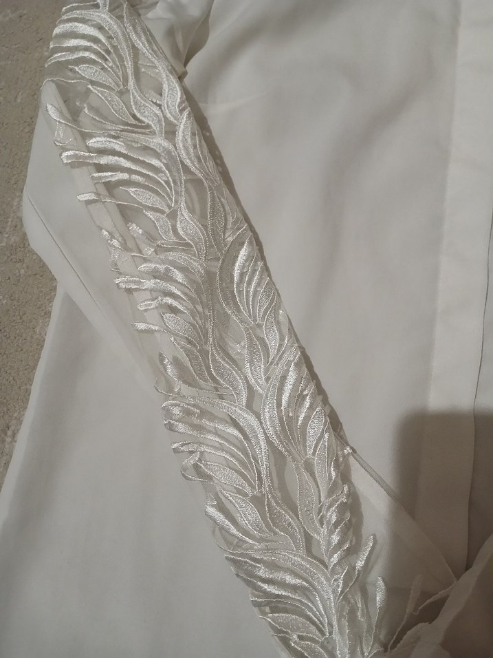 Parlak Beyaz Uzun Kollu Kadın Gömlek - Görsel 3