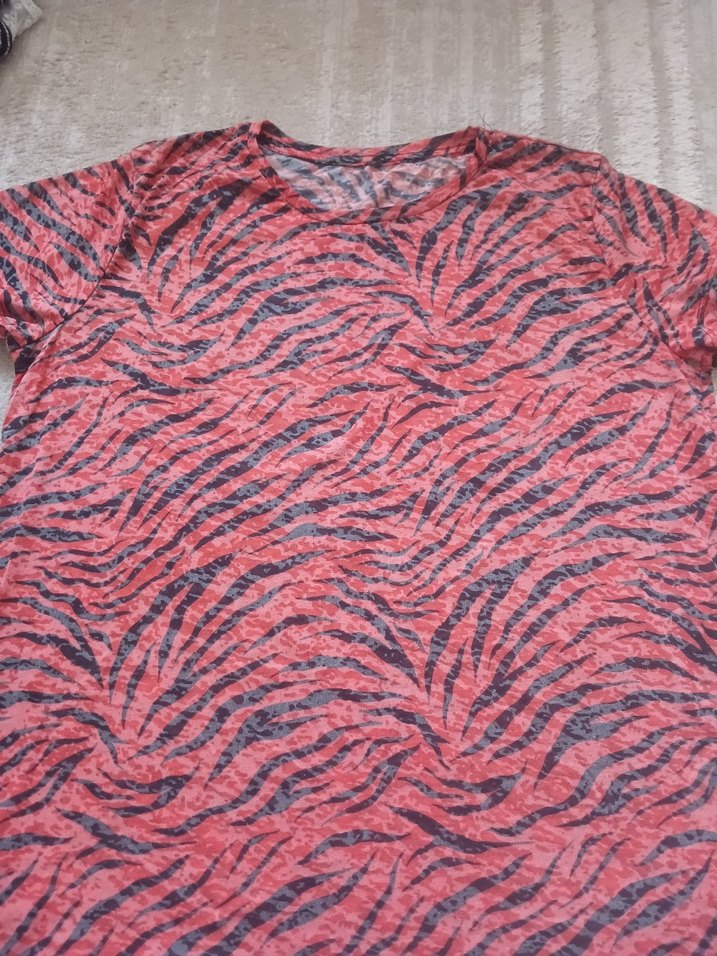 Kırmızı Gri Zebra Desenli Kadın Tişört - Görsel 2