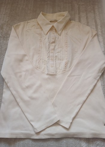 Düğmeli Beyaz Keten Uzun Kollu Kadın Gömlek - Görsel 4