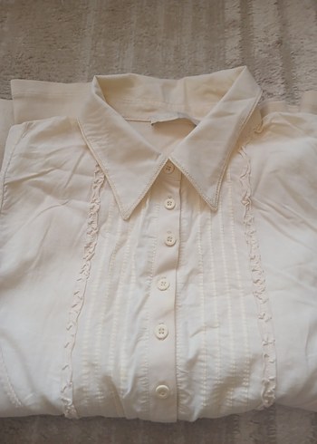 Düğmeli Beyaz Keten Uzun Kollu Kadın Gömlek - Görsel 5