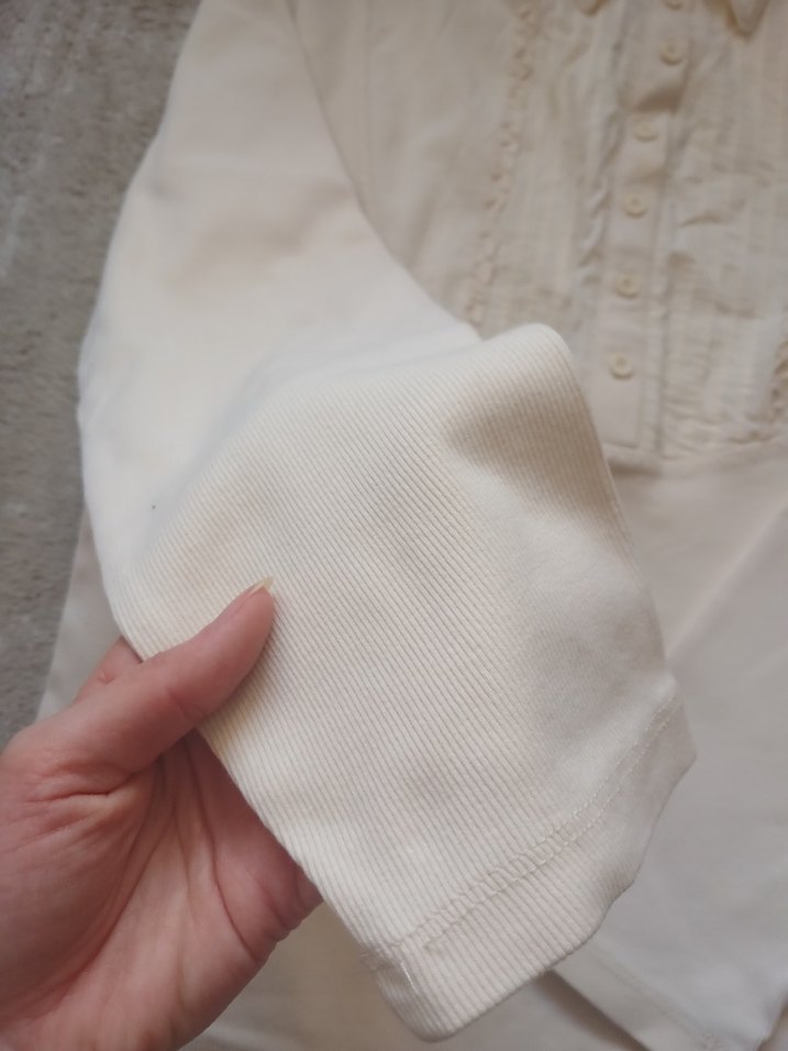 Düğmeli Beyaz Keten Uzun Kollu Kadın Gömlek - Görsel 3