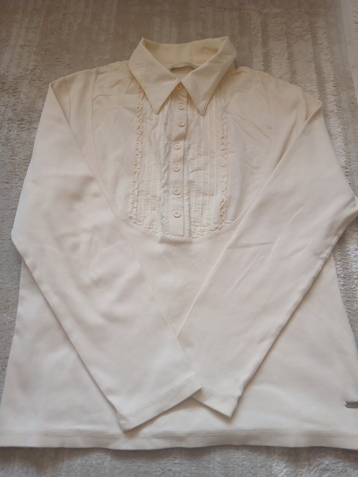 Düğmeli Beyaz Keten Uzun Kollu Kadın Gömlek - Görsel 4