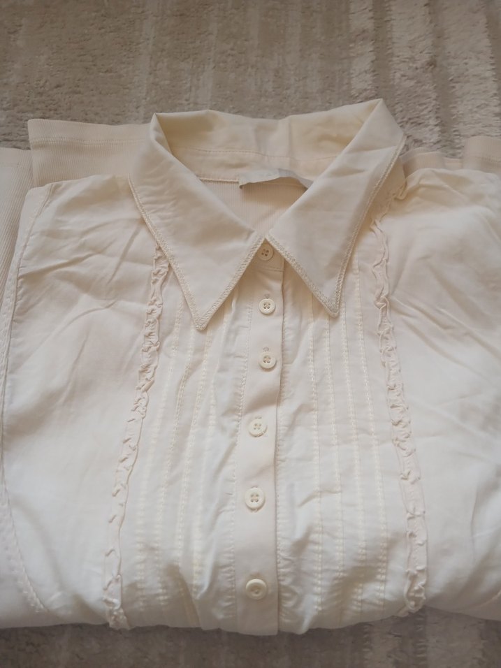 Düğmeli Beyaz Keten Uzun Kollu Kadın Gömlek - Görsel 5