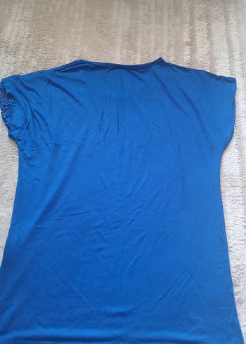 Dantel Detaylı Mavi Kadın Tişört - Görsel 5