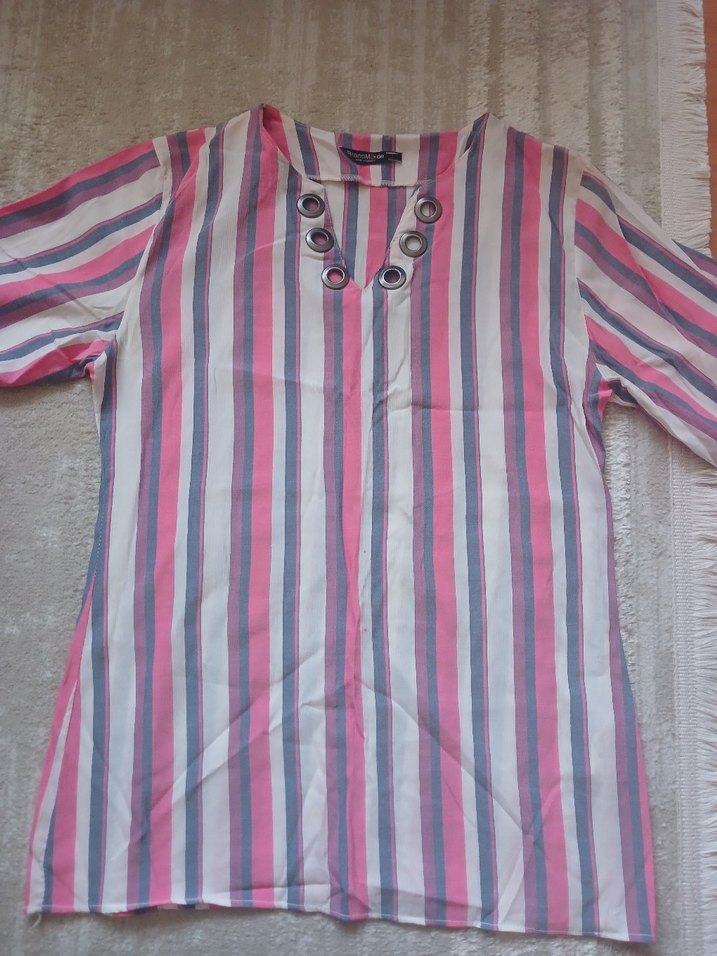 Bohem Tarz Uzun Kollu Çizgili Bluz - Görsel 2