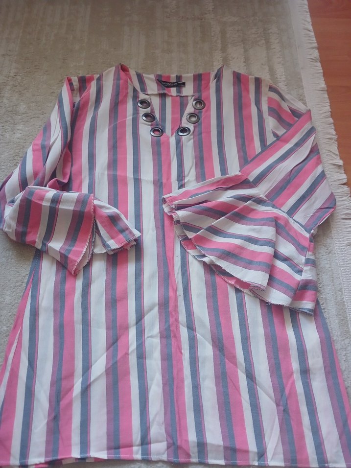 Bohem Tarz Uzun Kollu Çizgili Bluz - Görsel 4