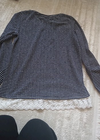 Çizgili Uzun Kollu Gri Kadın Kazak - Görsel 6