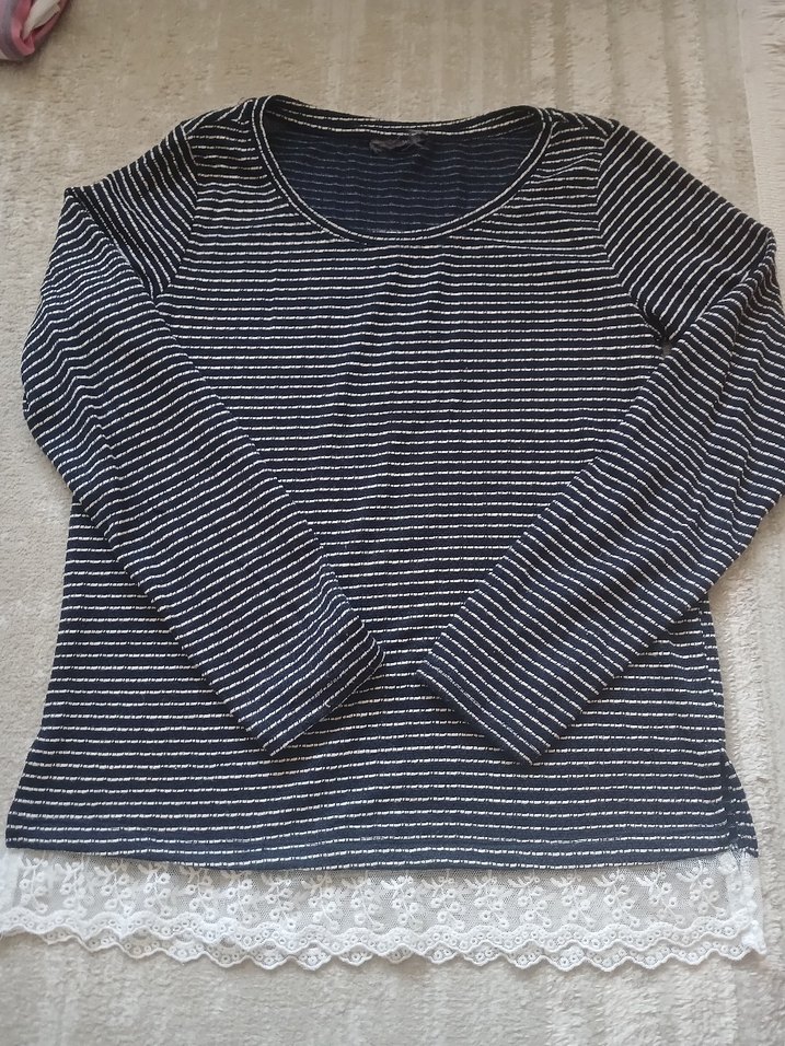 Çizgili Uzun Kollu Gri Kadın Kazak - Görsel 3