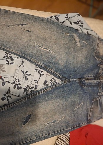 mavi Düğmeli Rahat Kesim erkek Kot Pantolon - Görsel 4