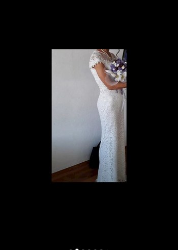 Beyaz Dantel Kısa Kollu Prenses Gelinlik - Görsel 2