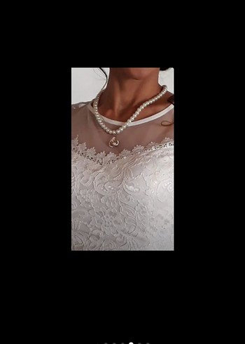 Beyaz Dantel Kısa Kollu Prenses Gelinlik - Görsel 4