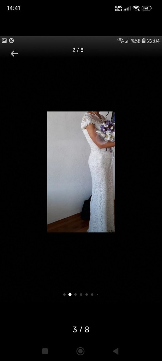 Beyaz Dantel Kısa Kollu Prenses Gelinlik - Görsel 2