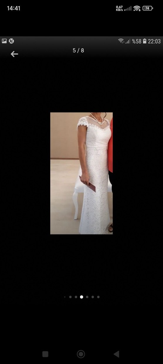 Beyaz Dantel Kısa Kollu Prenses Gelinlik - Görsel 3