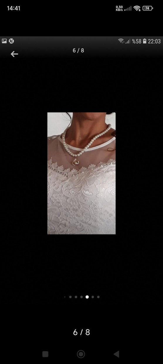 Beyaz Dantel Kısa Kollu Prenses Gelinlik - Görsel 4